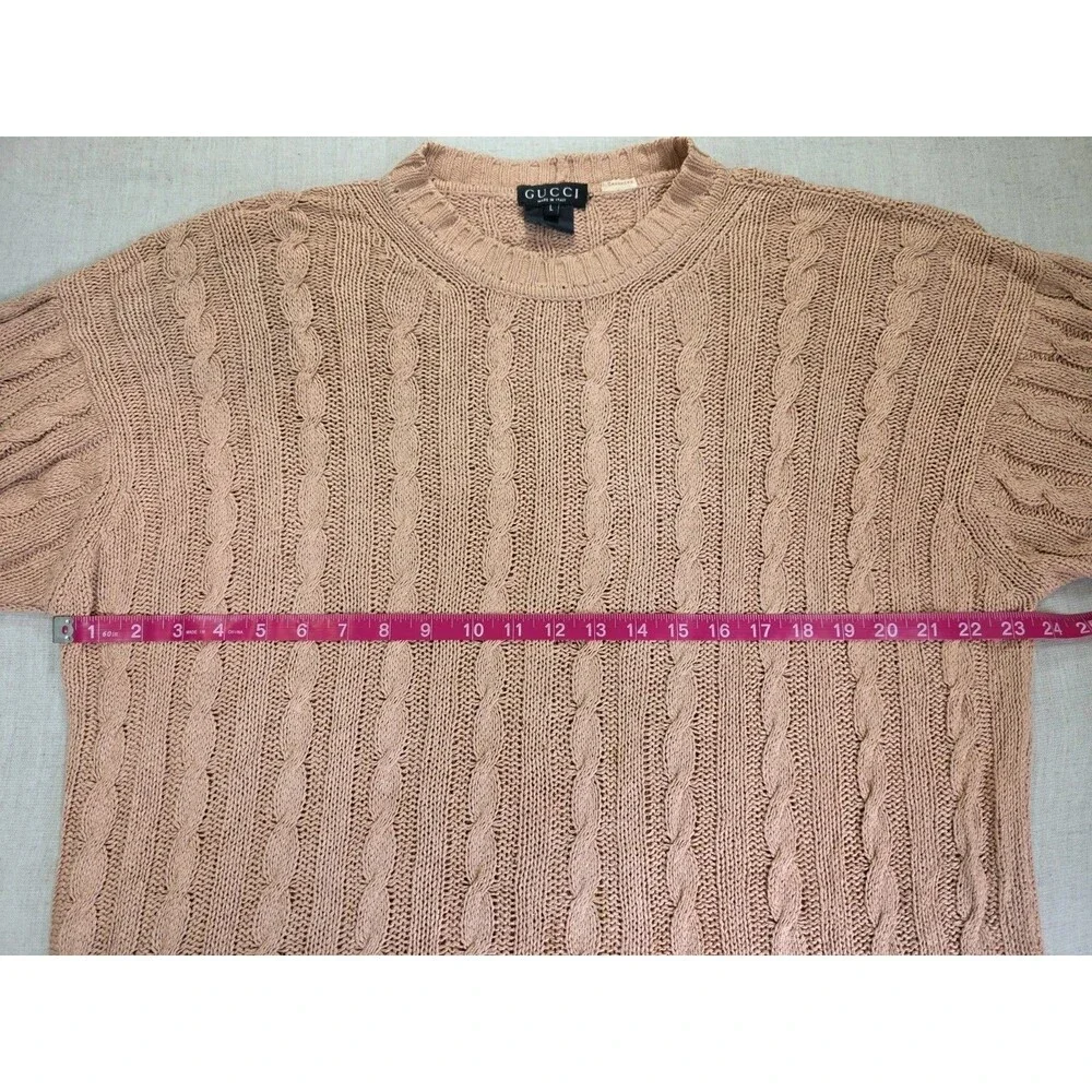 Vintage Gucci Cable Knit Sweater Men’s L Blush Tan Made in Italy
